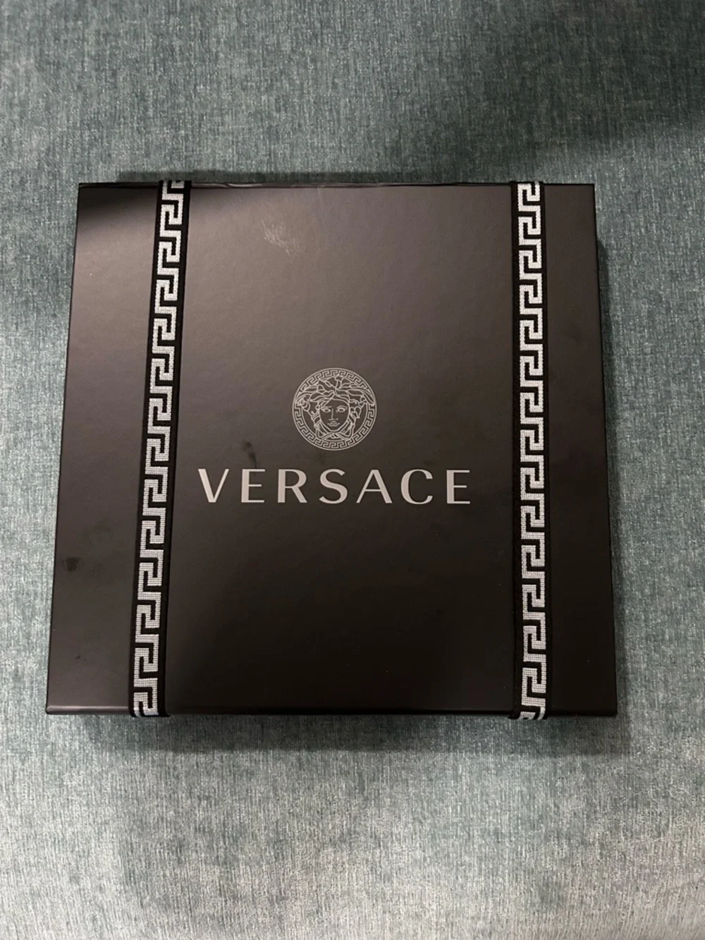 Versace Turquoise Swim Trunks with Gold Waistband - Picture 2 of 9